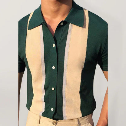 Men Short Sleeves Button-Down Casual Polo Shirt – Lightweight - Green, Beige -Guocali