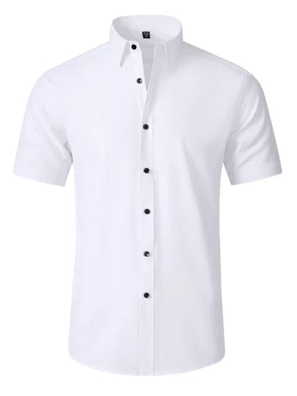 Men Short Sleeves Button-Down Regular Fit Dress Shirt – Wrinkle-Resistant - Purple -Guocali