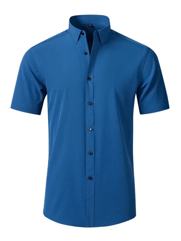 Men Short Sleeves Button-Down Regular Fit Dress Shirt – Wrinkle-Resistant - Purple -Guocali