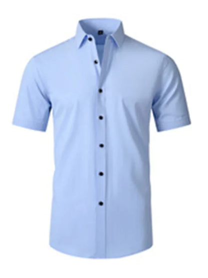 Men Short Sleeves Button-Down Regular Fit Dress Shirt – Wrinkle-Resistant - Purple -Guocali