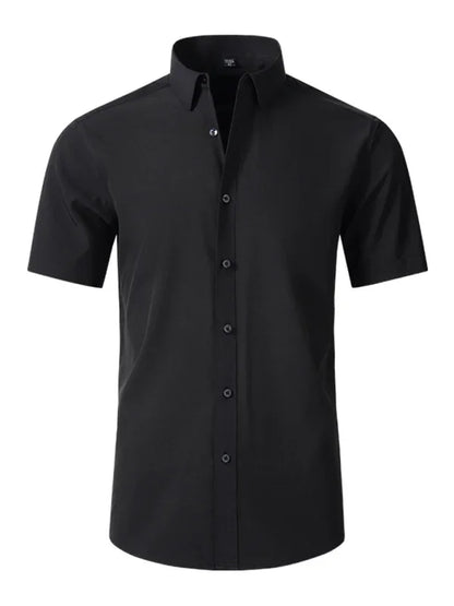 Men Short Sleeves Button-Down Regular Fit Dress Shirt – Wrinkle-Resistant - Purple -Guocali