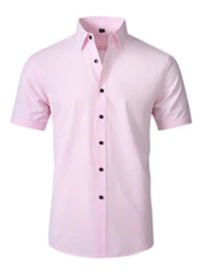 Men Short Sleeves Button-Down Regular Fit Dress Shirt – Wrinkle-Resistant - Purple -Guocali