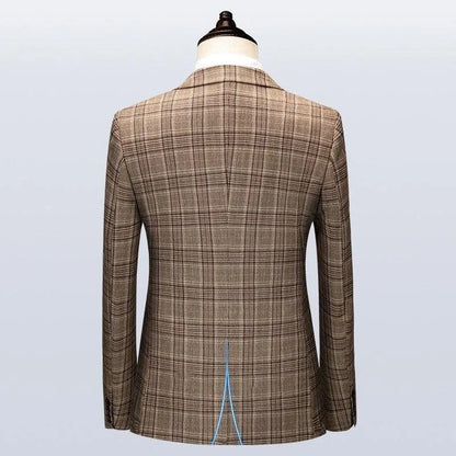 Men Suit - Boglioli Brown Plaid 3-Piece Suit -Guocali