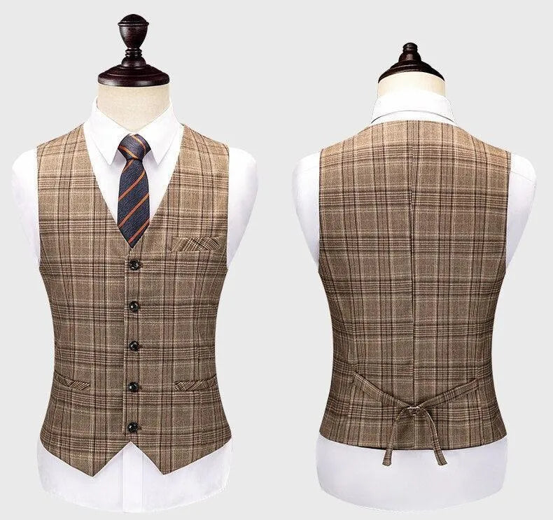 Men Suit - Boglioli Brown Plaid 3-Piece Suit -Guocali