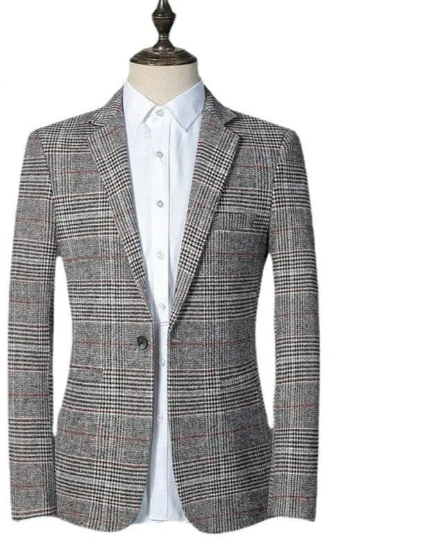 Men Blazer - Plaid Formal Blazer -Guocali