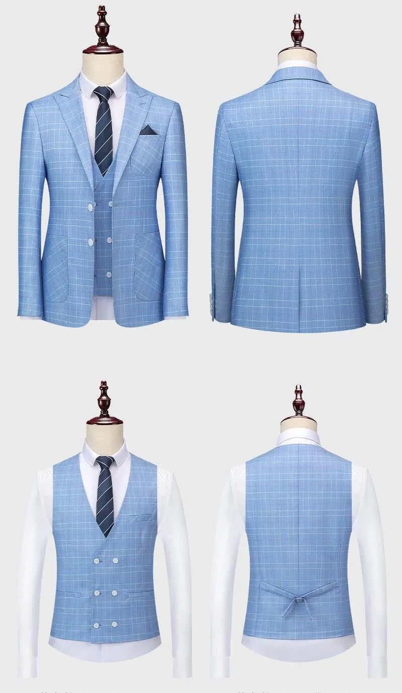 Men Suit - Massimo Plaid 3-Piece Suit -Guocali