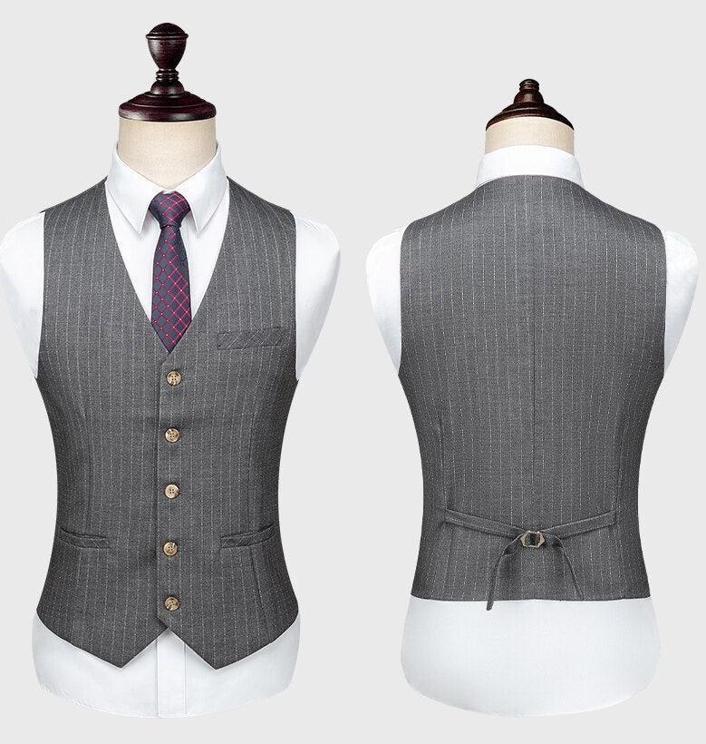 Men Suit - Piombo Striped Double-Breasted Suit - 3-Piece Suit - Guocali