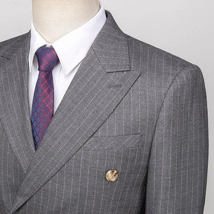 Men Suit - Piombo Striped Double-Breasted Suit -Guocali