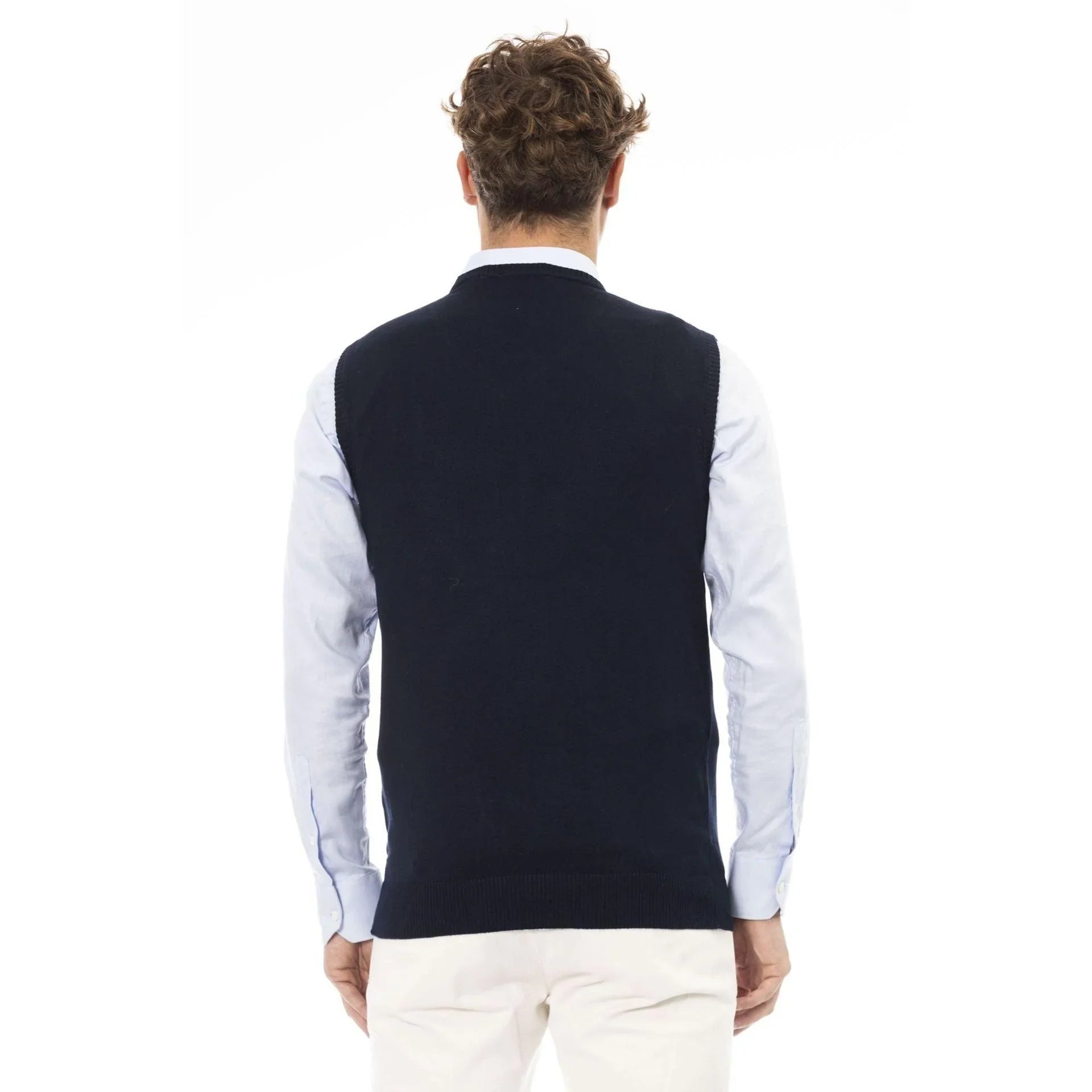 Men Sweater Vest - Lightweight - V-Neck Navy -Guocali