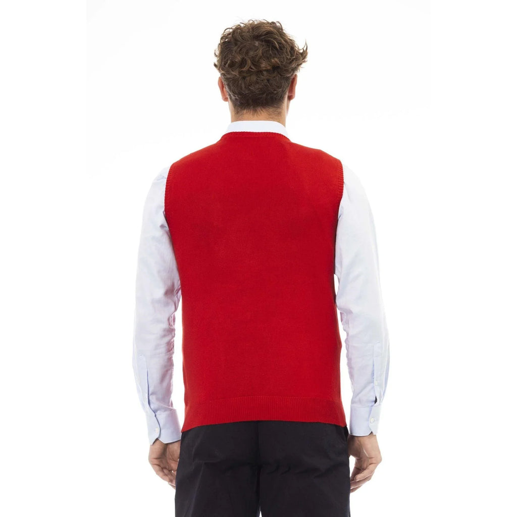 Men Sweater Vest - Lightweight - V-Neck Red -Guocali