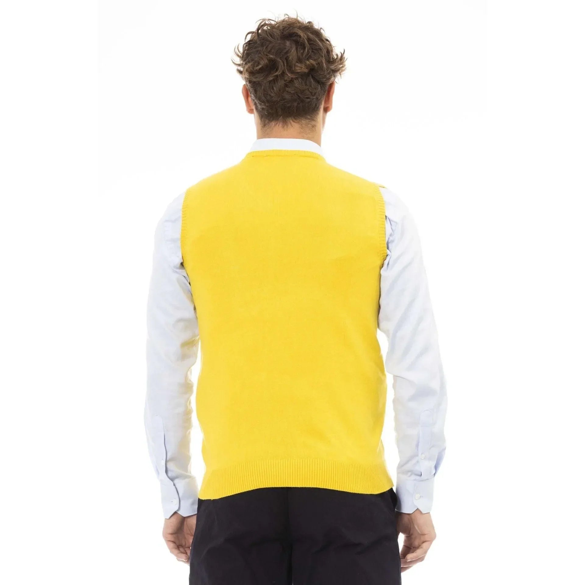 Men Sweater Vest - Lightweight - V-Neck Yellow -Guocali