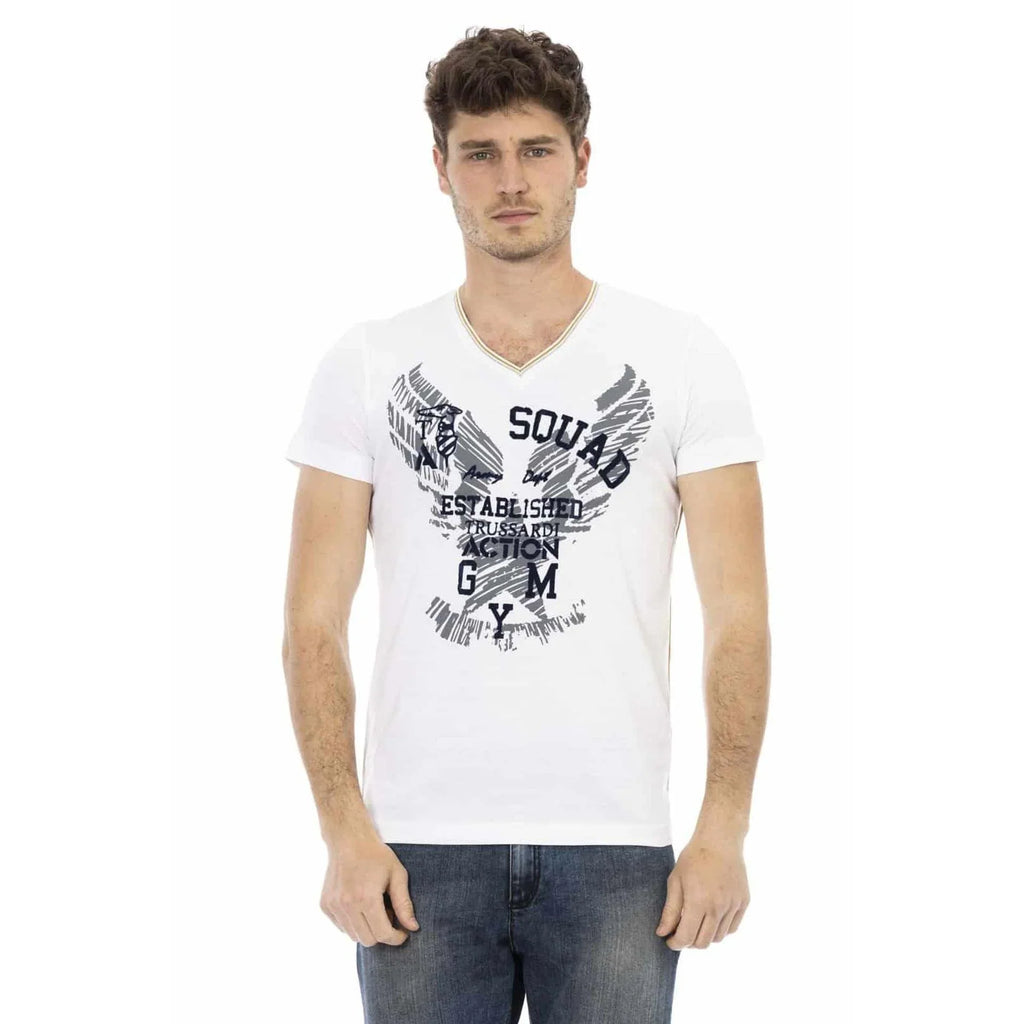 Men V-Neck Short-Sleeves T-Shirt – Breathable - White -Guocali