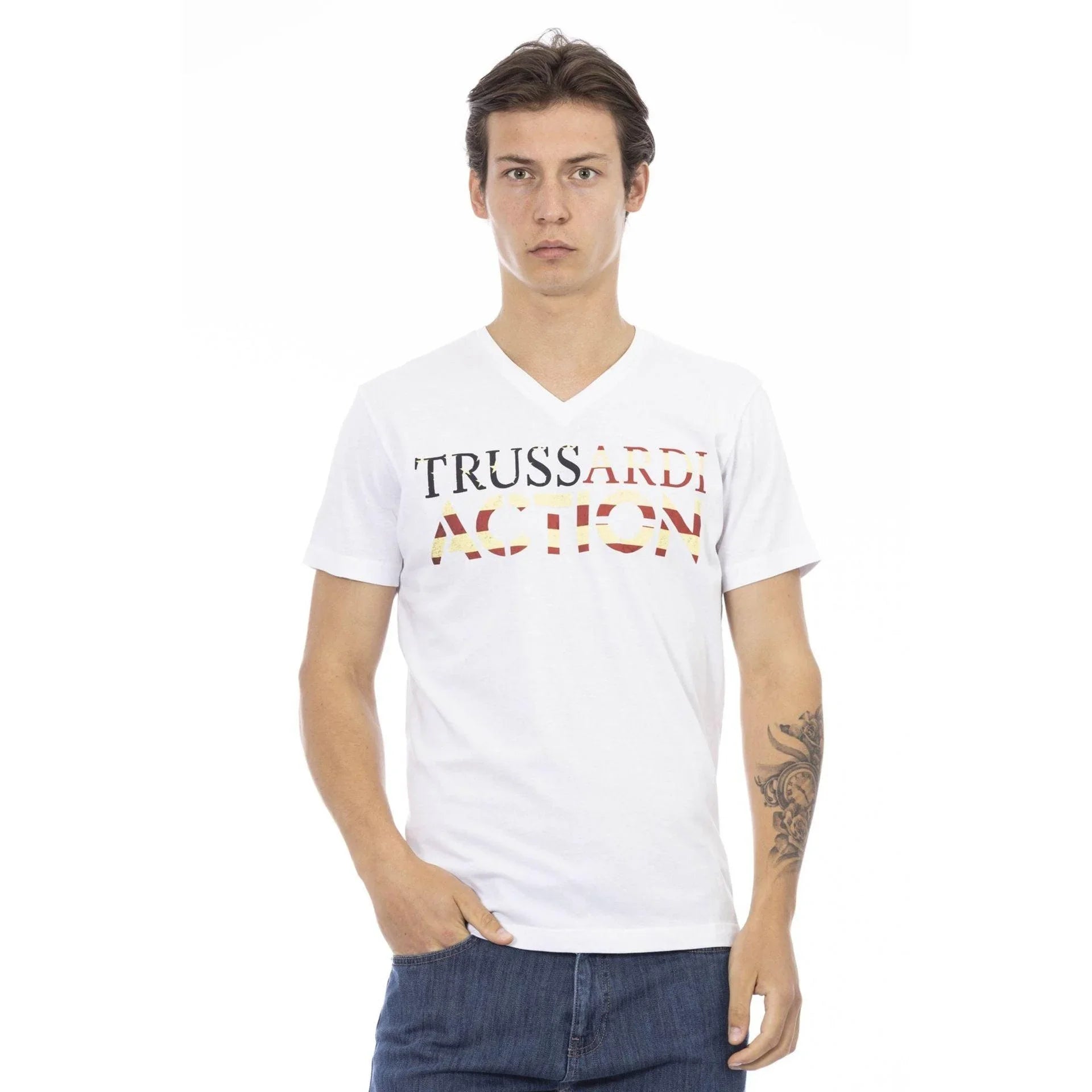 Men V-Neck Short-Sleeves T-Shirt – Breathable - White -Guocali
