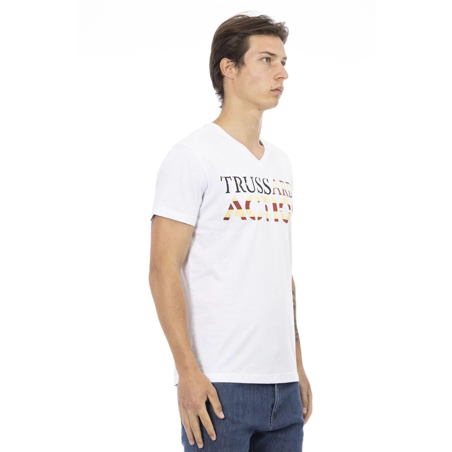 Men V-Neck Short-Sleeves T-Shirt – Breathable - White -Guocali