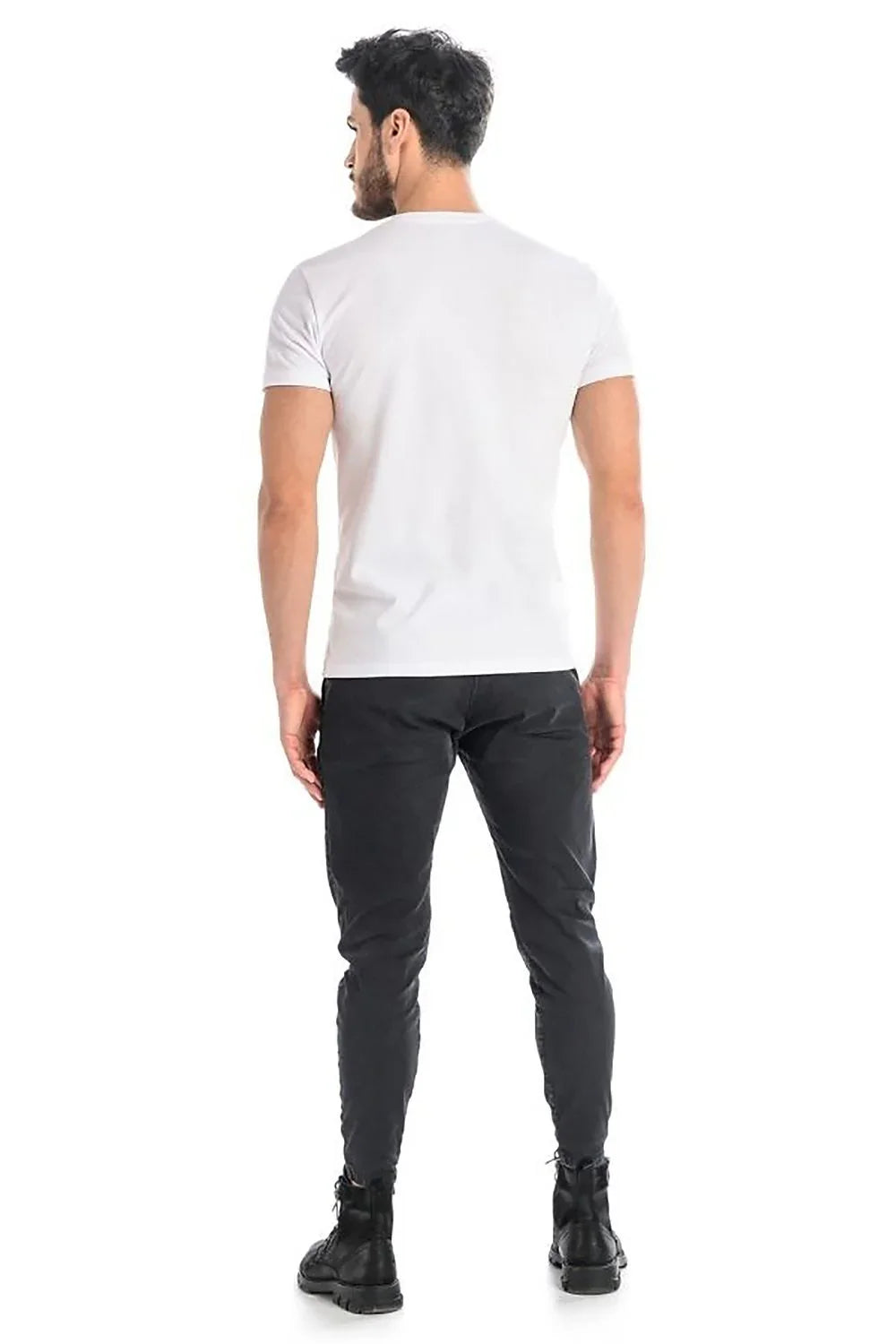 Men V-Neck Short-Sleeves T-Shirt – Stretchable - White -Guocali
