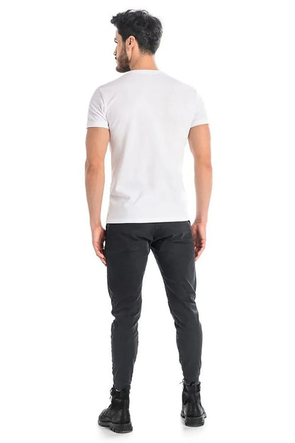 Men V-Neck Short-Sleeves T-Shirt – Stretchable - White -Guocali