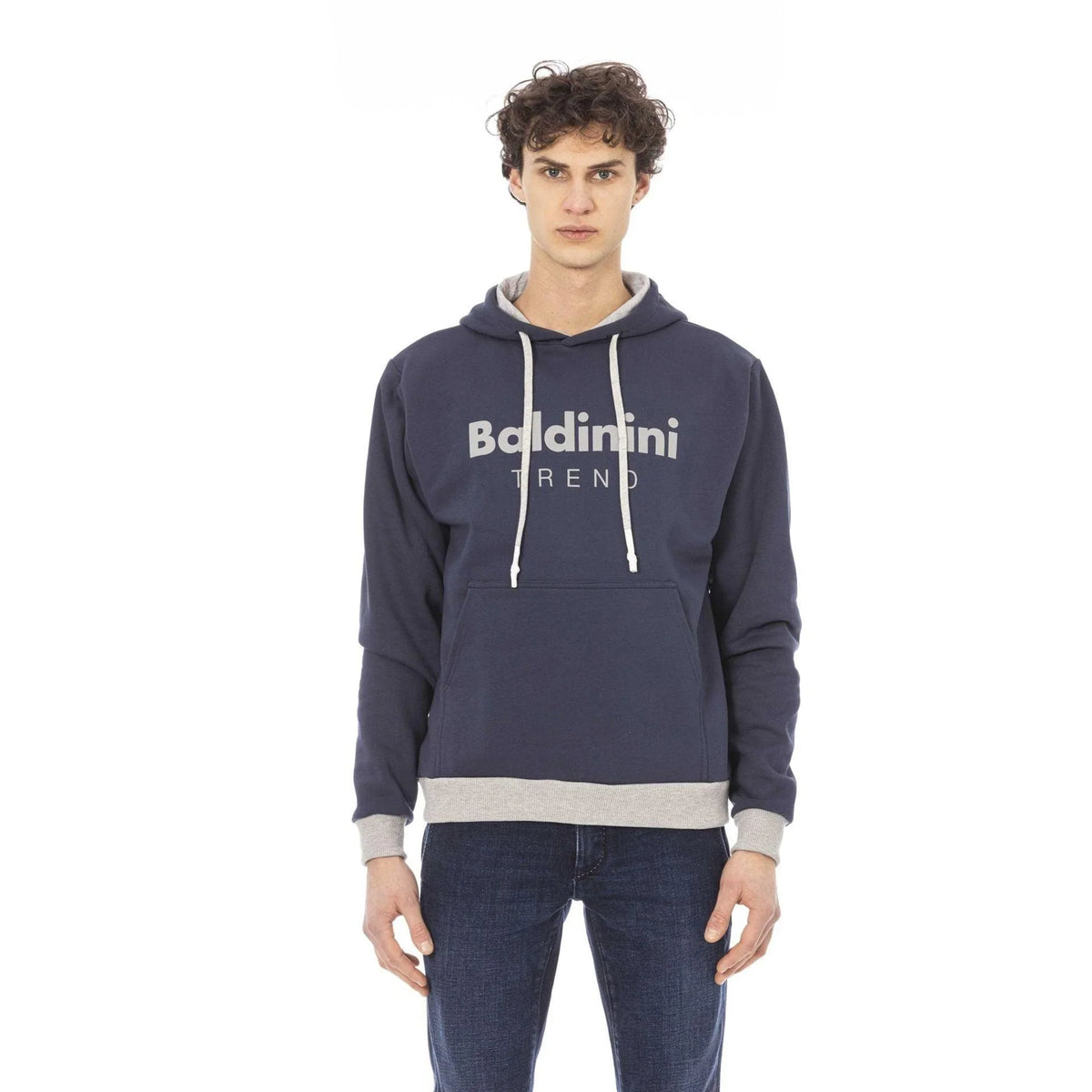 Men's hoodie Baldinini Trend Logo Kangaroo Pocket Cotton Navy – main view