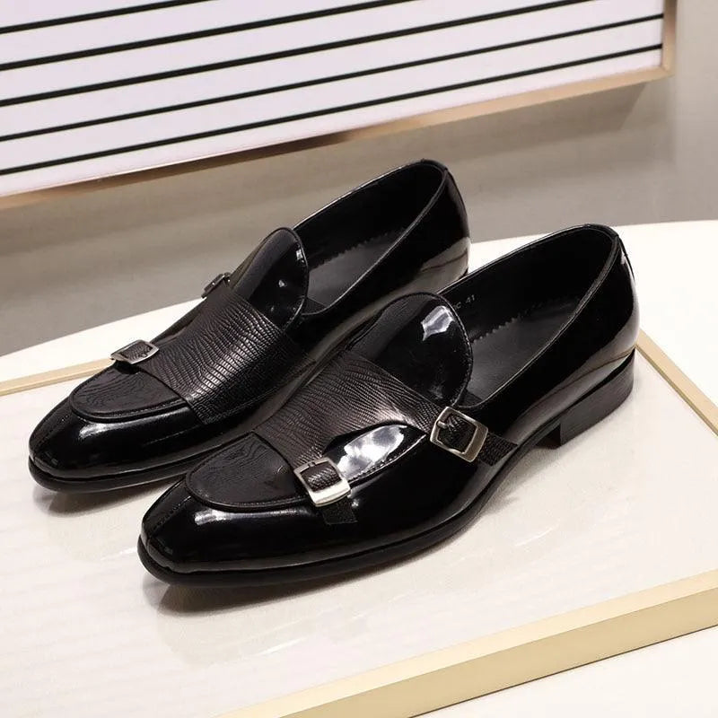 Men's Patent Leather Monk Strap Loafers – Loafers | GUOCALI – view 4