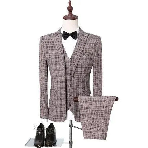 Men's Vintage Plaid Single-Breasted Three-Piece Suit – Pant Suit | GUOCALI
