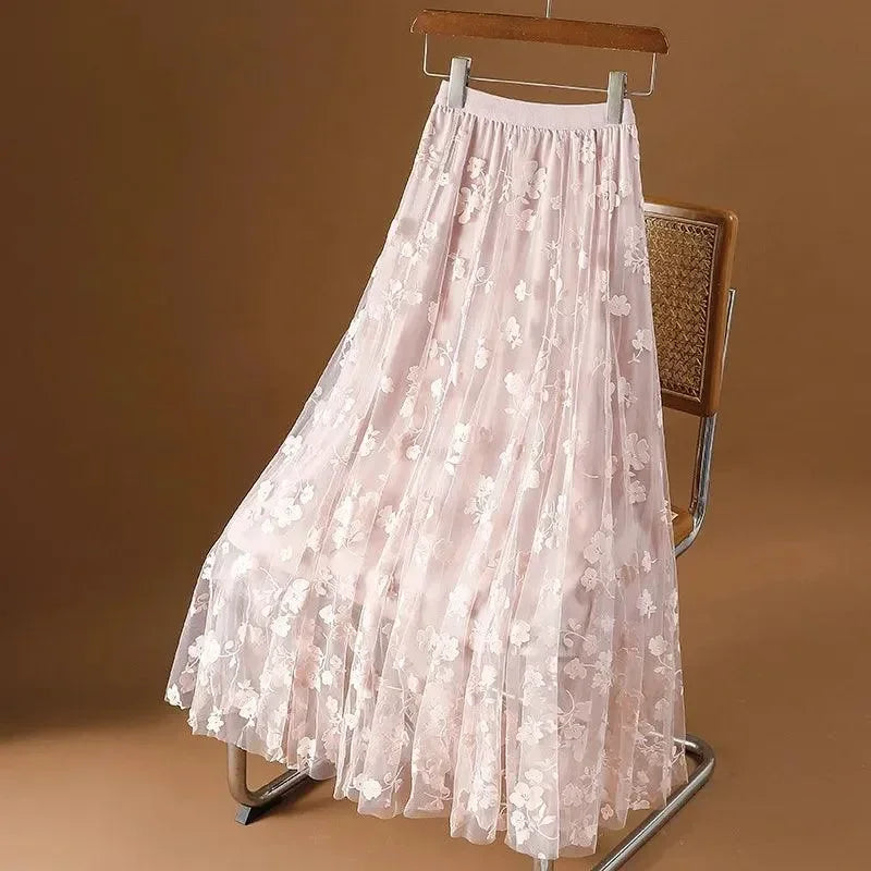 Mesh Skirt High Waisted A-Line -Guocali