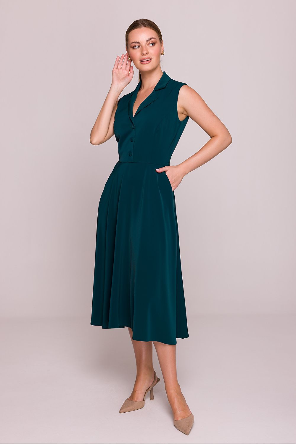 Midi Wedding Guest Dress – V-Neck, Fit-and-Flare – Daydress | GUOCALI