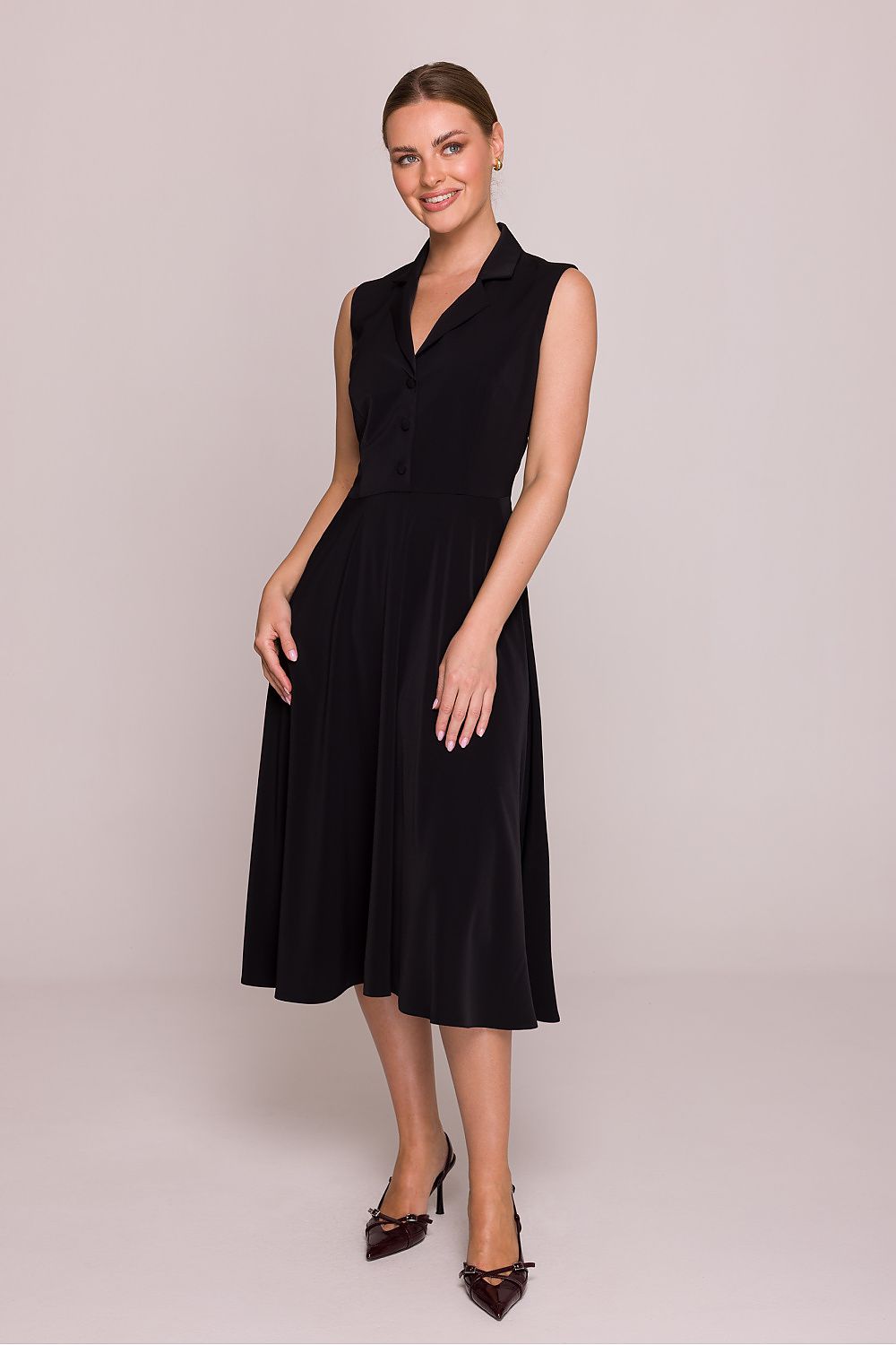 Midi Wedding Guest Dress – V-Neck, Fit-and-Flare – Daydress | GUOCALI – view 7