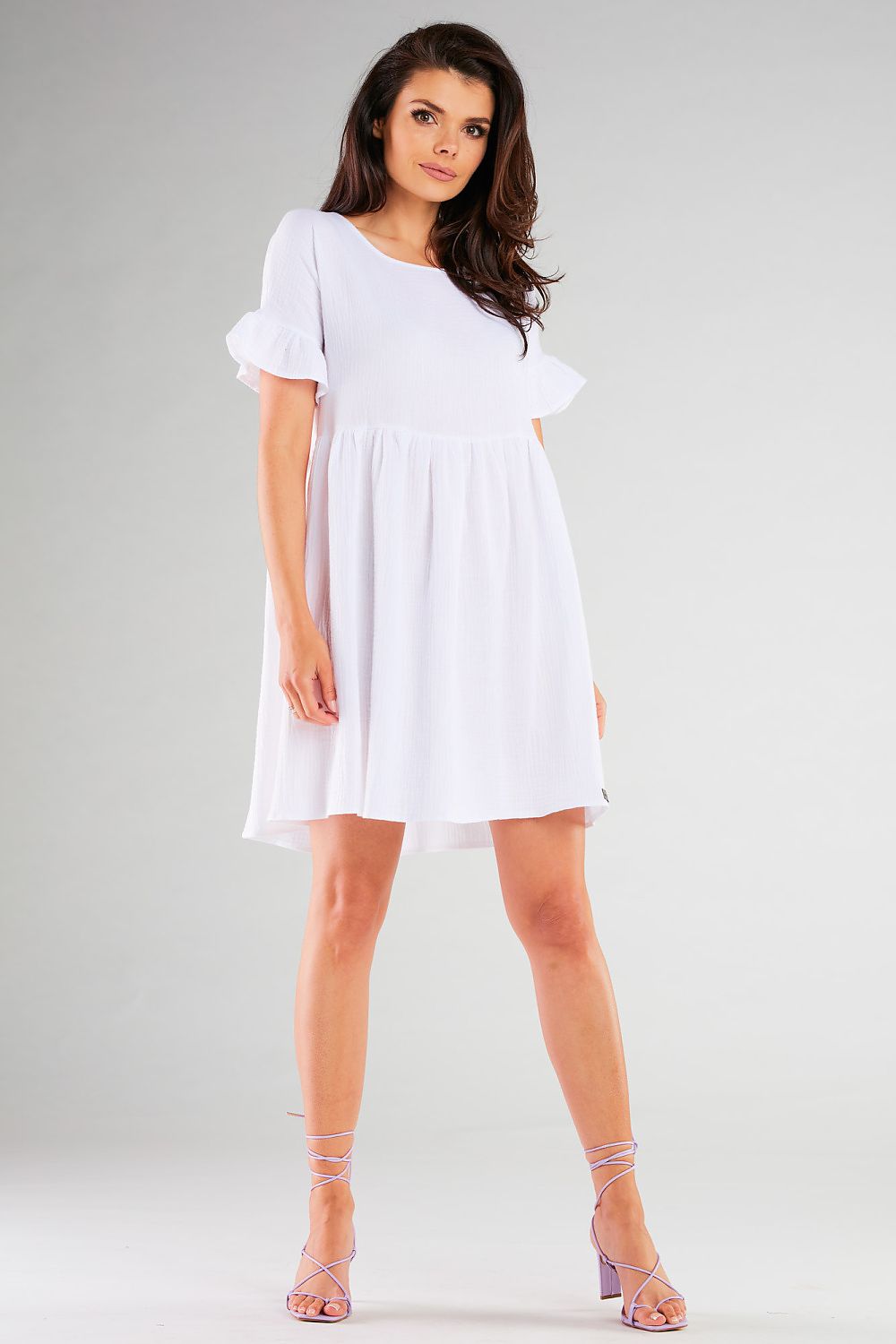 Mini Dress – Round Neck, Flutter Sleeves & Loose Flared Skirt – Daydress | GUOCALI – view 4