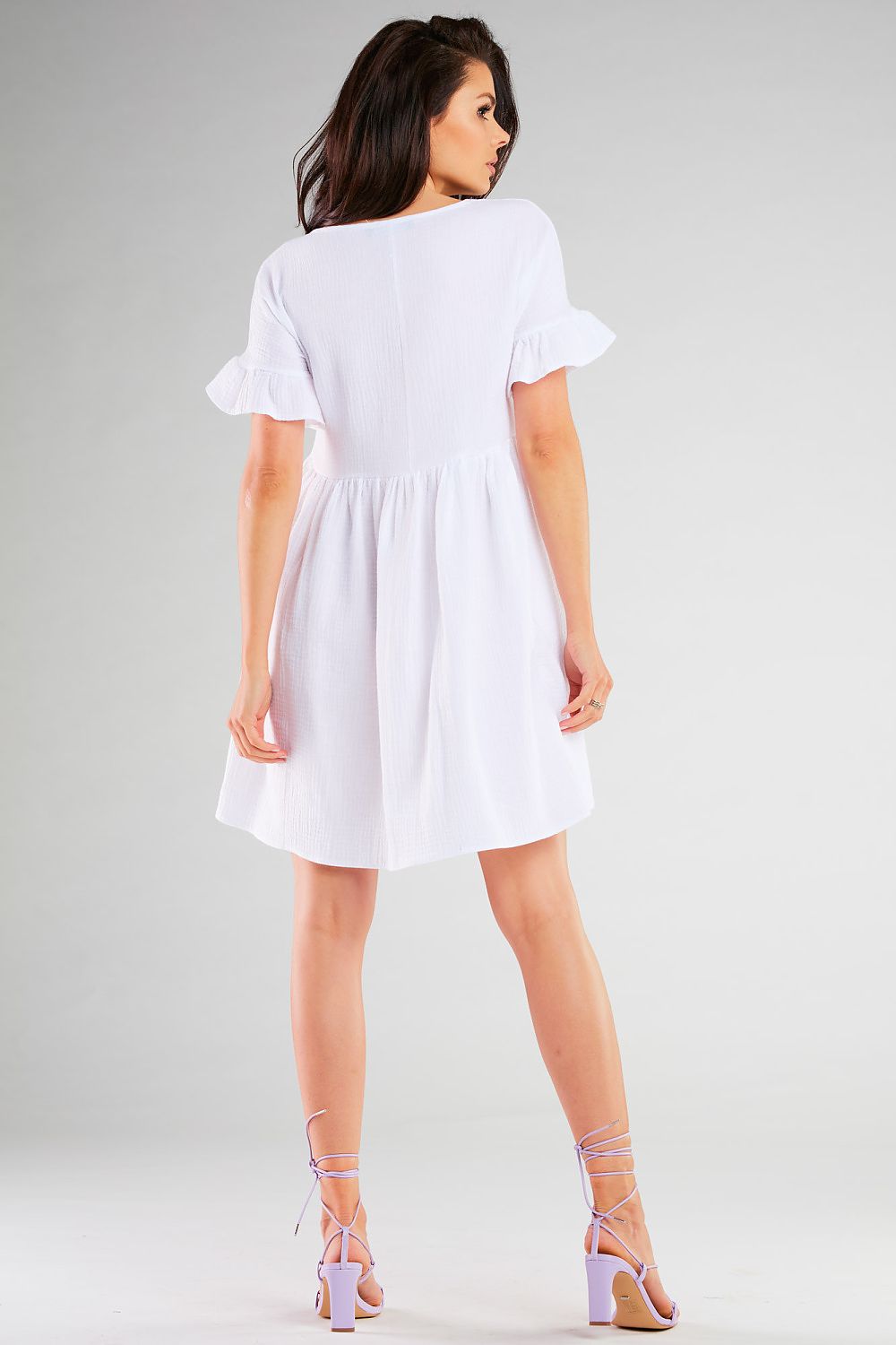 Mini Dress – Round Neck, Flutter Sleeves & Loose Flared Skirt – Daydress | GUOCALI – view 5