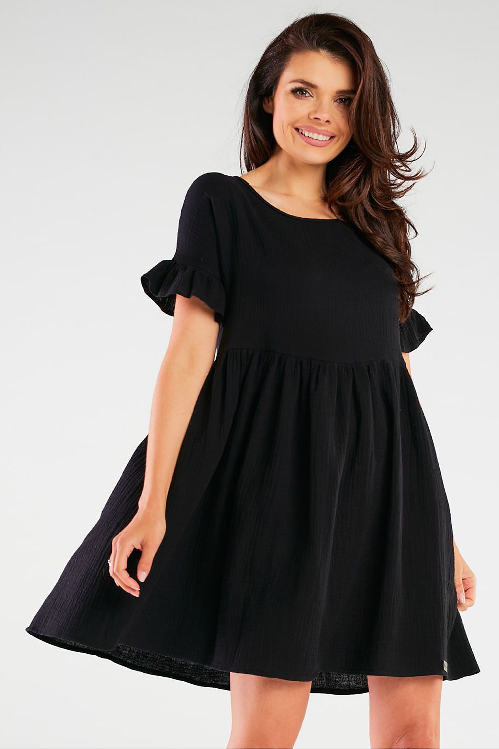 Mini Dress – Round Neck, Flutter Sleeves & Loose Flared Skirt – Daydress | GUOCALI – view 6