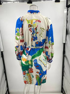 New Linen Casual Printed Shirt Cardigan Lace-Up Dress-Cardigan-GUOCALI