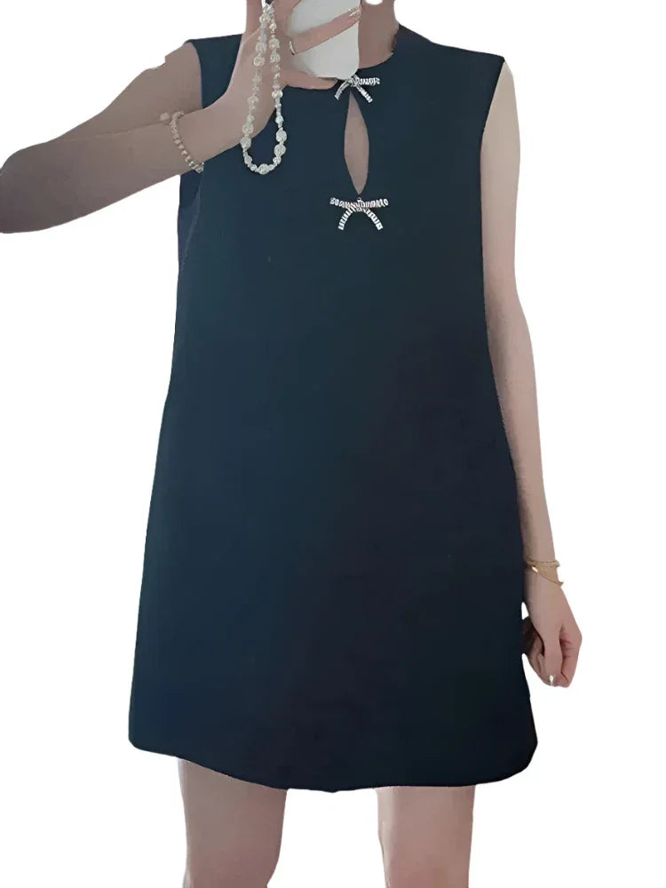 O-Neck Sleeveless Bow Beading Short Dress -Guocali