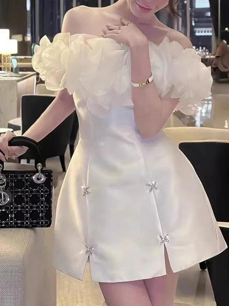 One-Shoulder Petal Sleeve A-Line Party Dress -Guocali