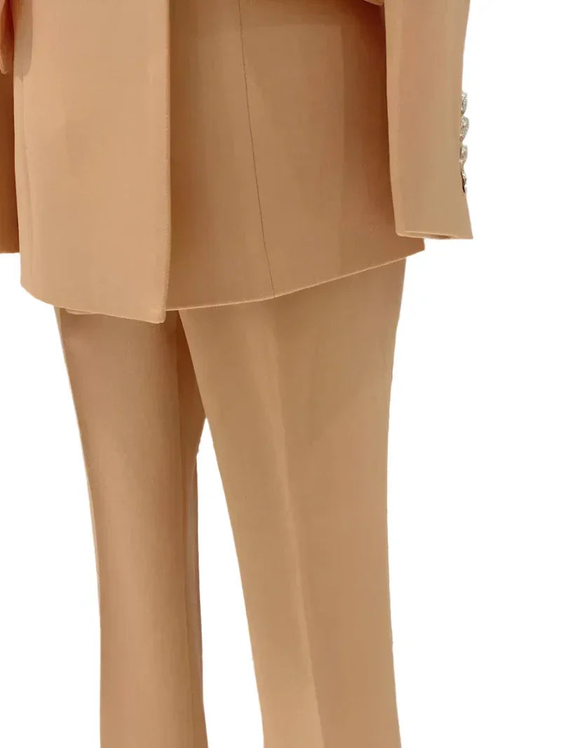 Orange Women Pant Suit - Double Breasted Trouser Suit -Guocali