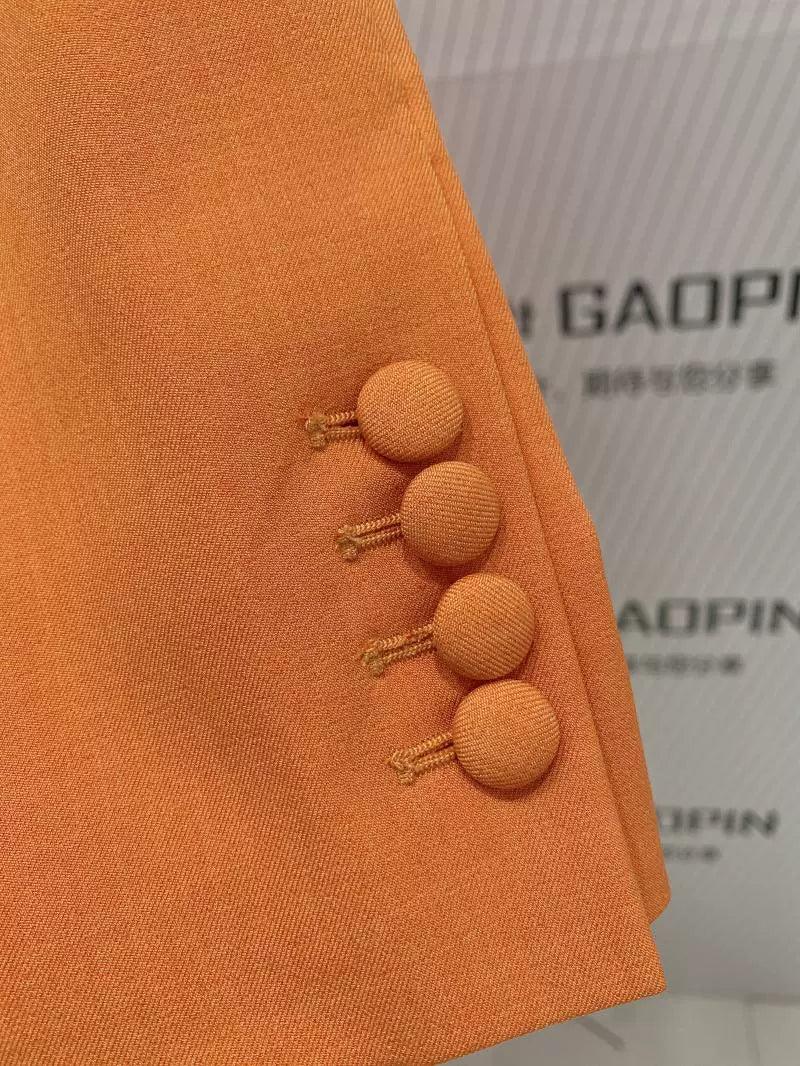 Orange Women Pant Suit - Wide Leg Belted Trouser Suit - Pantsuit - Guocali