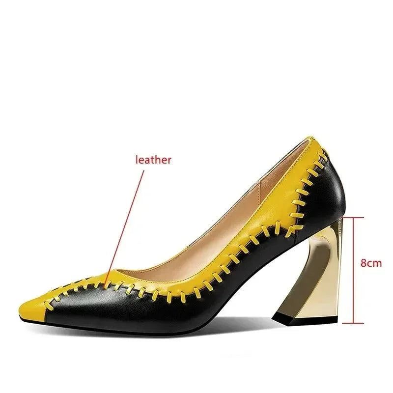 Patchwork Leather High Heels Women Pumps -Guocali