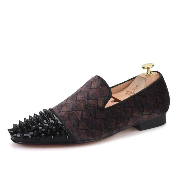 Patchwork Velvet Loafers - Men Shoes -Guocali