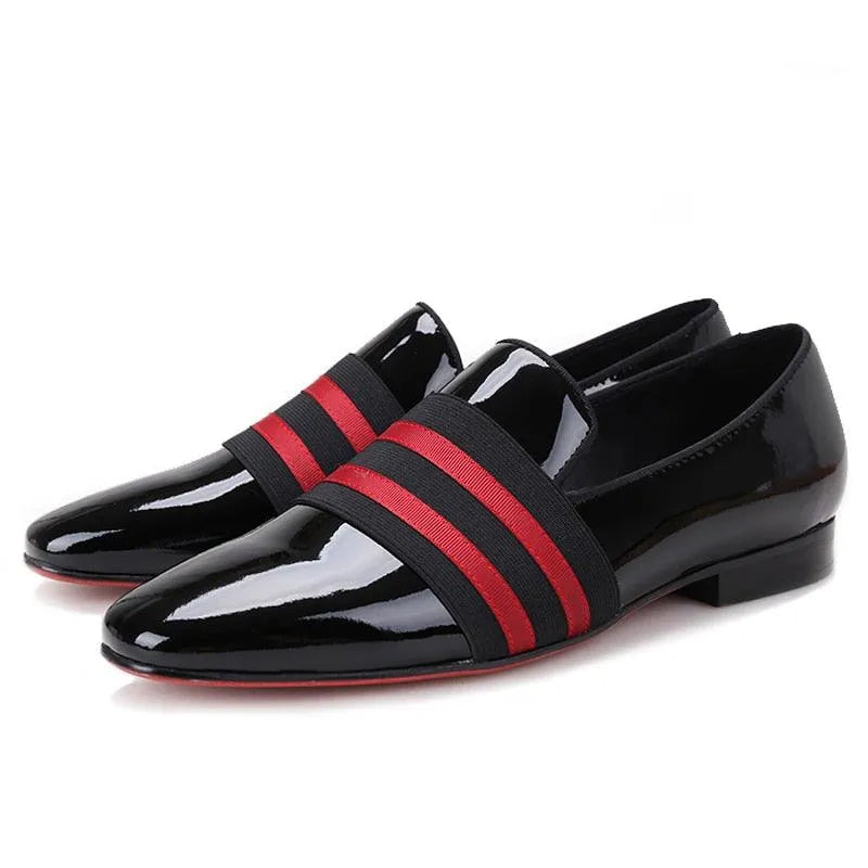 Patent Leather Men Loafers With Ribbon - Men Shoes -Guocali