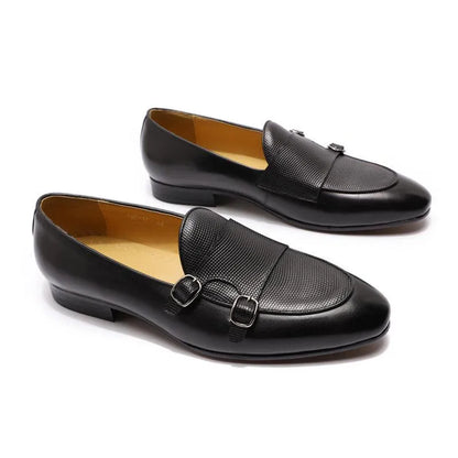 Patina Leather Monk Strap Loafers -Guocali