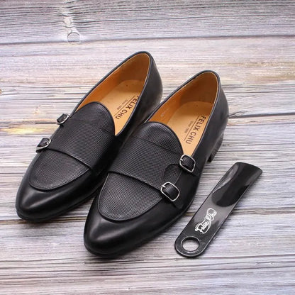 Patina Leather Monk Strap Loafers -Guocali