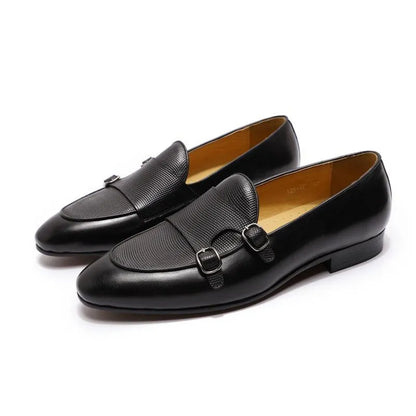 Patina Leather Monk Strap Loafers -Guocali