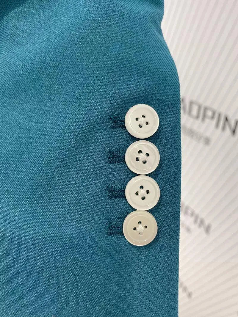 Elegant Women's Pant Suit - Solid Double-Breasted