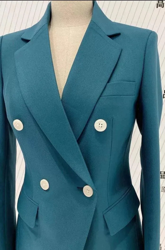 Elegant Women's Pant Suit - Solid Double-Breasted