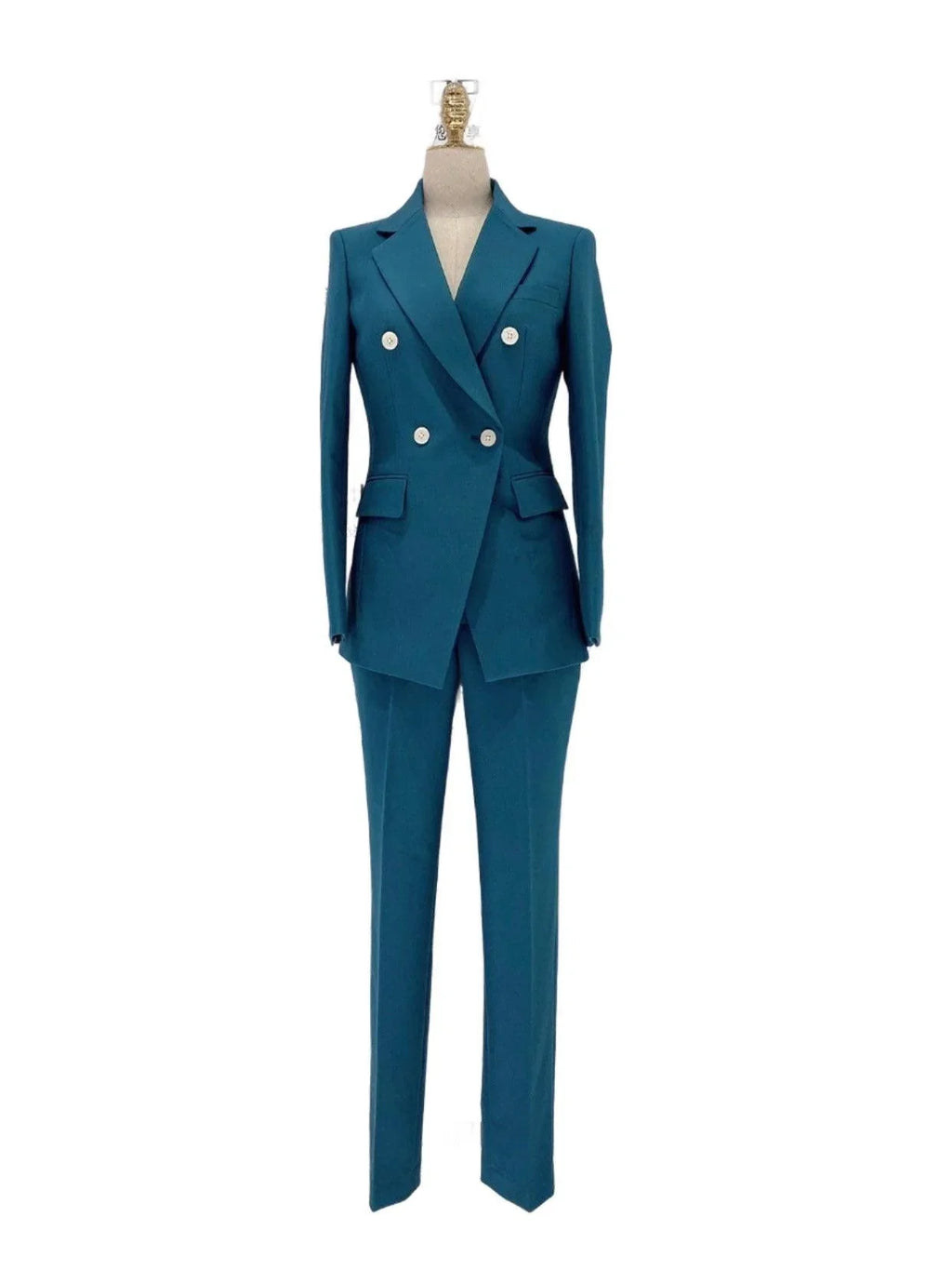 Elegant Women's Pant Suit - Solid Double-Breasted