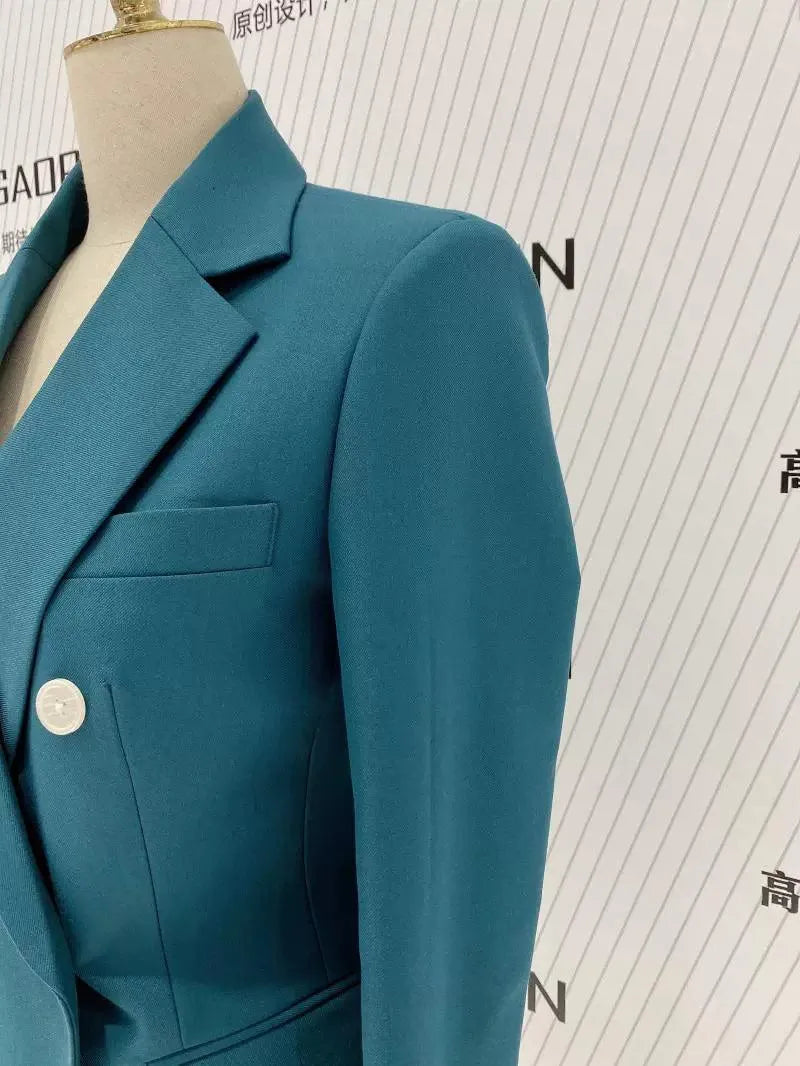 Elegant Women's Pant Suit - Solid Double-Breasted