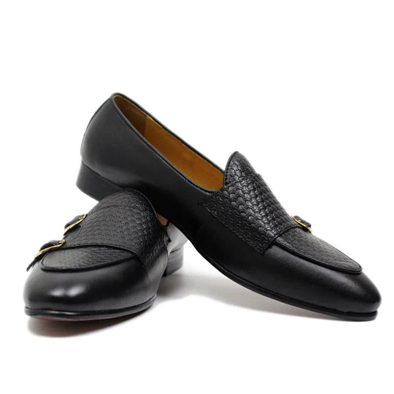 Plaid Monk Strap Leather Loafers -Guocali