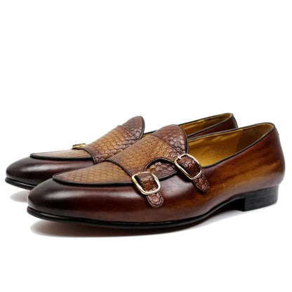 Plaid Monk Strap Leather Loafers -Guocali