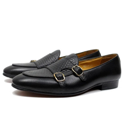 Plaid Monk Strap Leather Loafers -Guocali