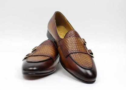 Plaid Monk Strap Leather Loafers -Guocali
