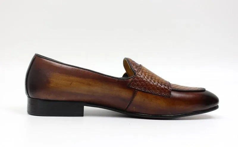 Plaid Monk Strap Leather Loafers -Guocali
