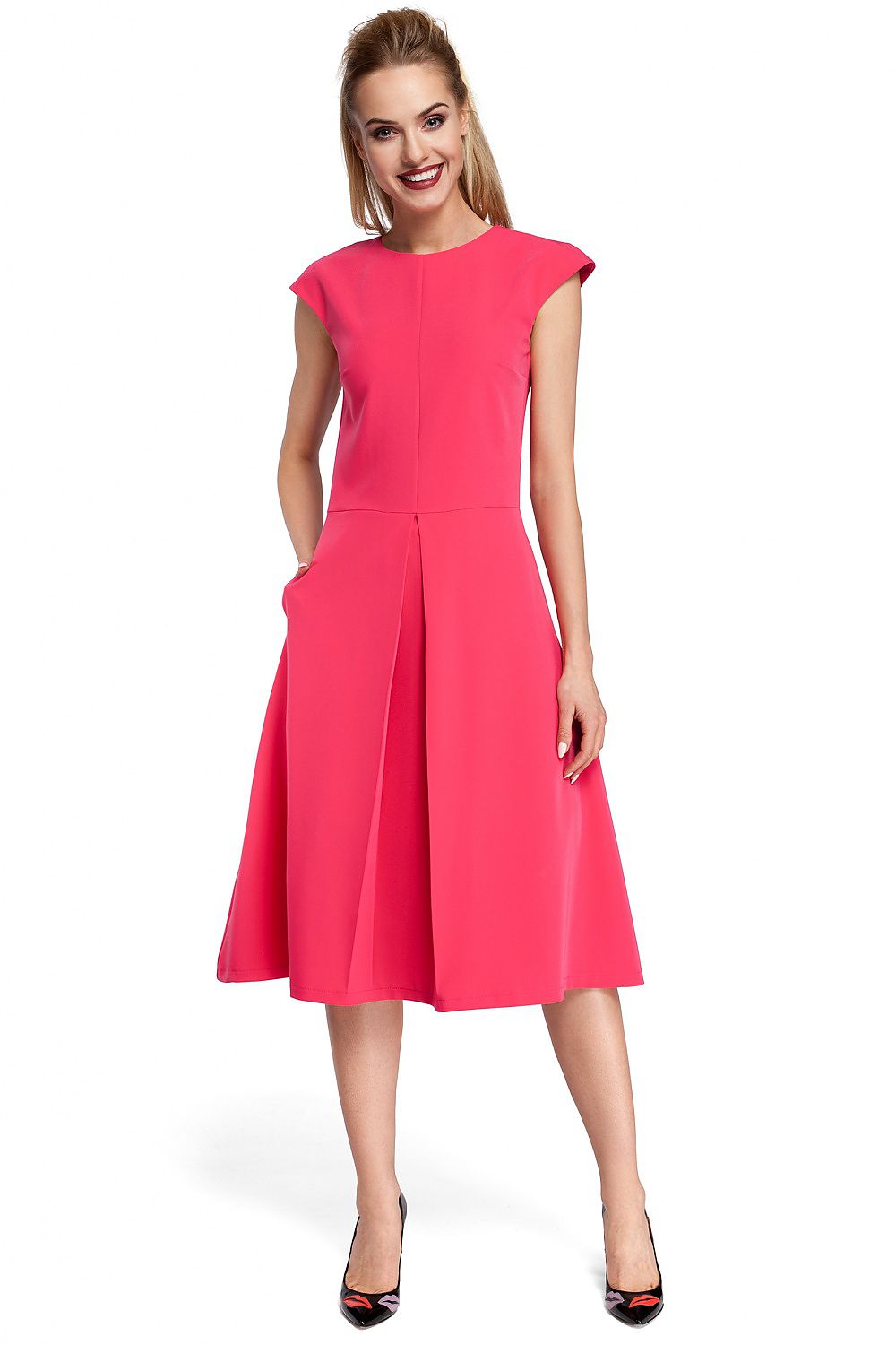 Pleated Midi Work Dress Elegant Office Style-Day Dress-GUOCALI